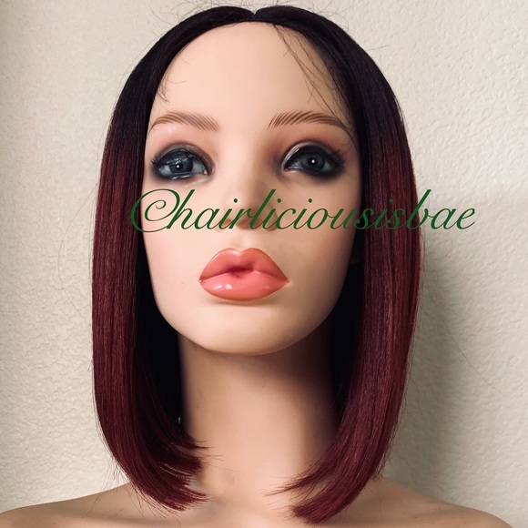 Bob wig ombré red burgundy black middle part main image 6